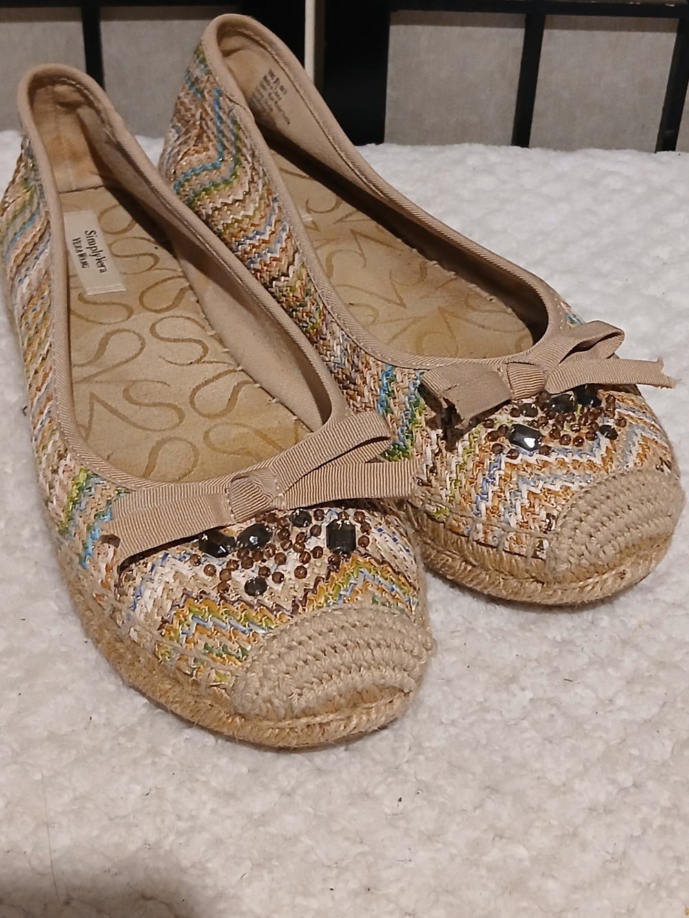 Simply Vera Vera Wang Beige Multi Espadrille Ballet Flats with Bow